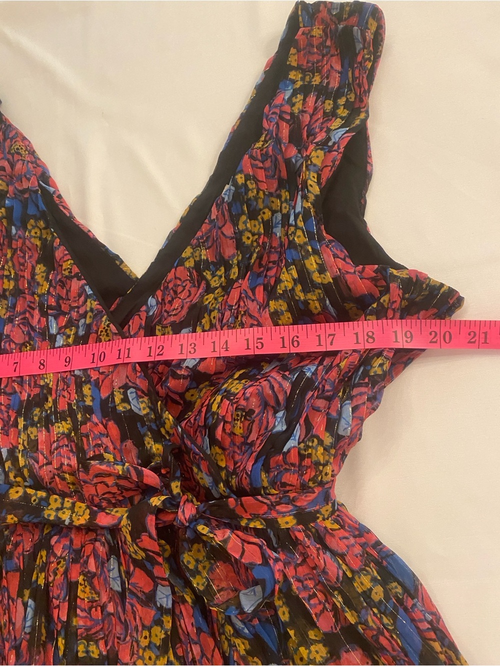 Modcloth Floral Sleeves Midi Dress Black Pink Red Gold Yellow Belted size XL - Picture 11 of 15